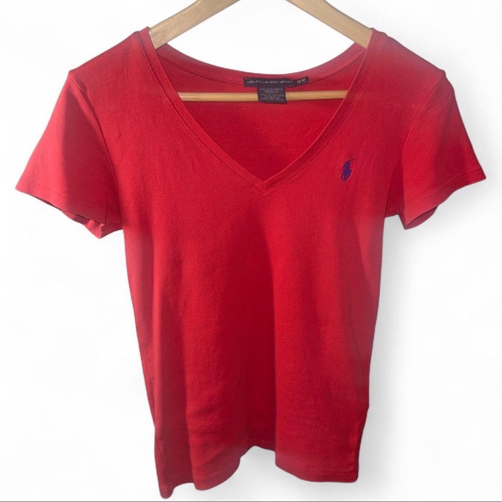 Ralph Lauren Women's Red V-Neck Tee